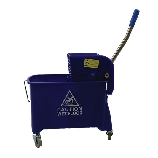 20L Rolling Janitorial Cleaning Mop Bucket, Commercial Restaurant, Down Press Wringer, Non-Marring Wheels (Blue)